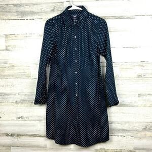 Tommy Hilfiger Women’s Petite Small Navy polkadot Long Sleeve Shirt Midi Dress
